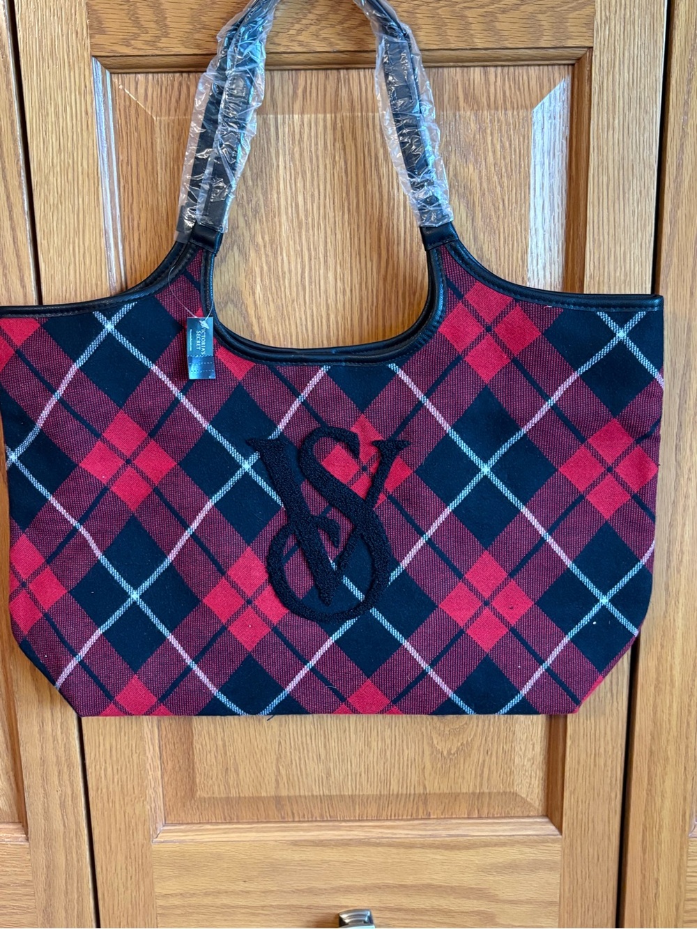 Victoria's Secret Red and Black Plaid Tote Bag